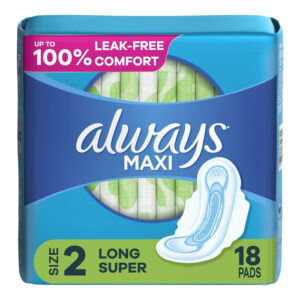 Always Maxi Pads with Wings Size 2 Long Super Absorbency 18T 4ct